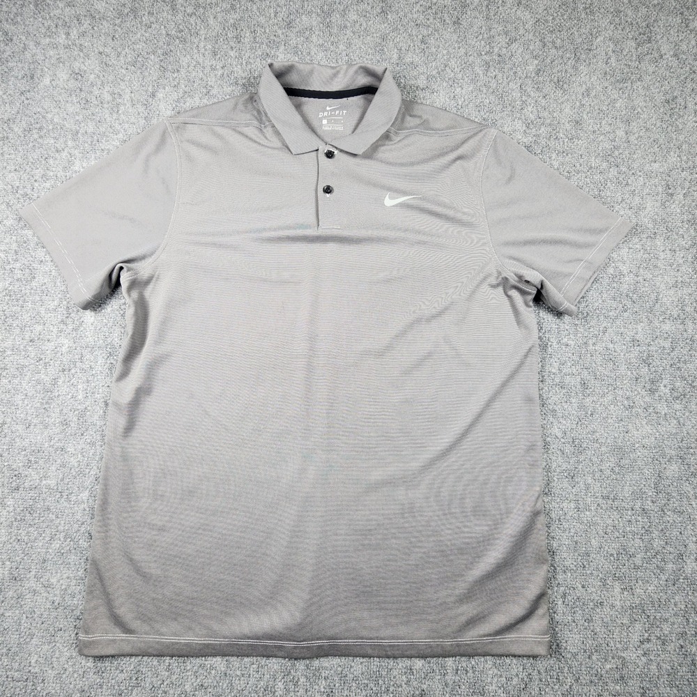 Nike Dri-FIT Mens Polo Shirt Large Gray Micro Stripe Short Sleeve Golf Top